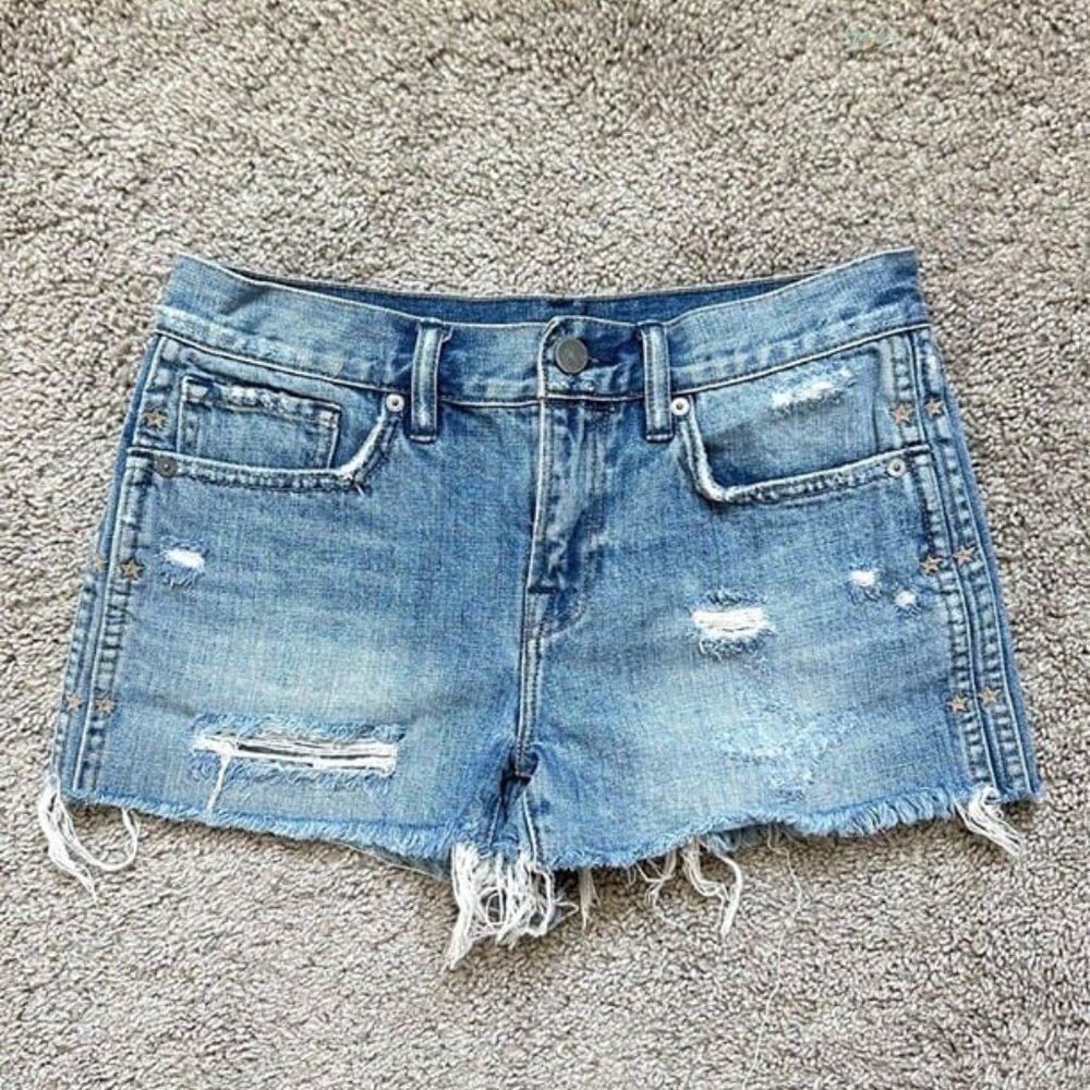 Allsaints Women’s Denim Distressed Star Stud Embroidered Festival‎ Shorts Sz 25